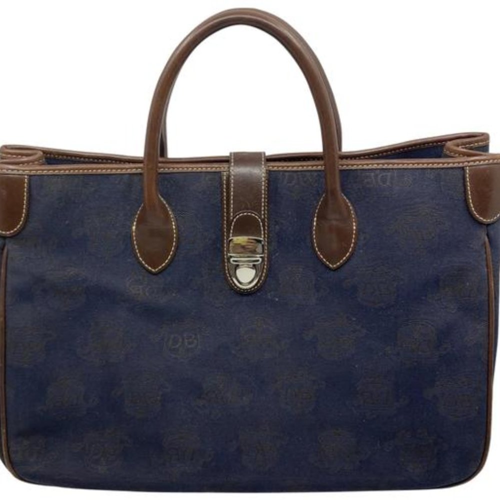 Dooney & Bourke L Size Blue Brown Fabric Handbag